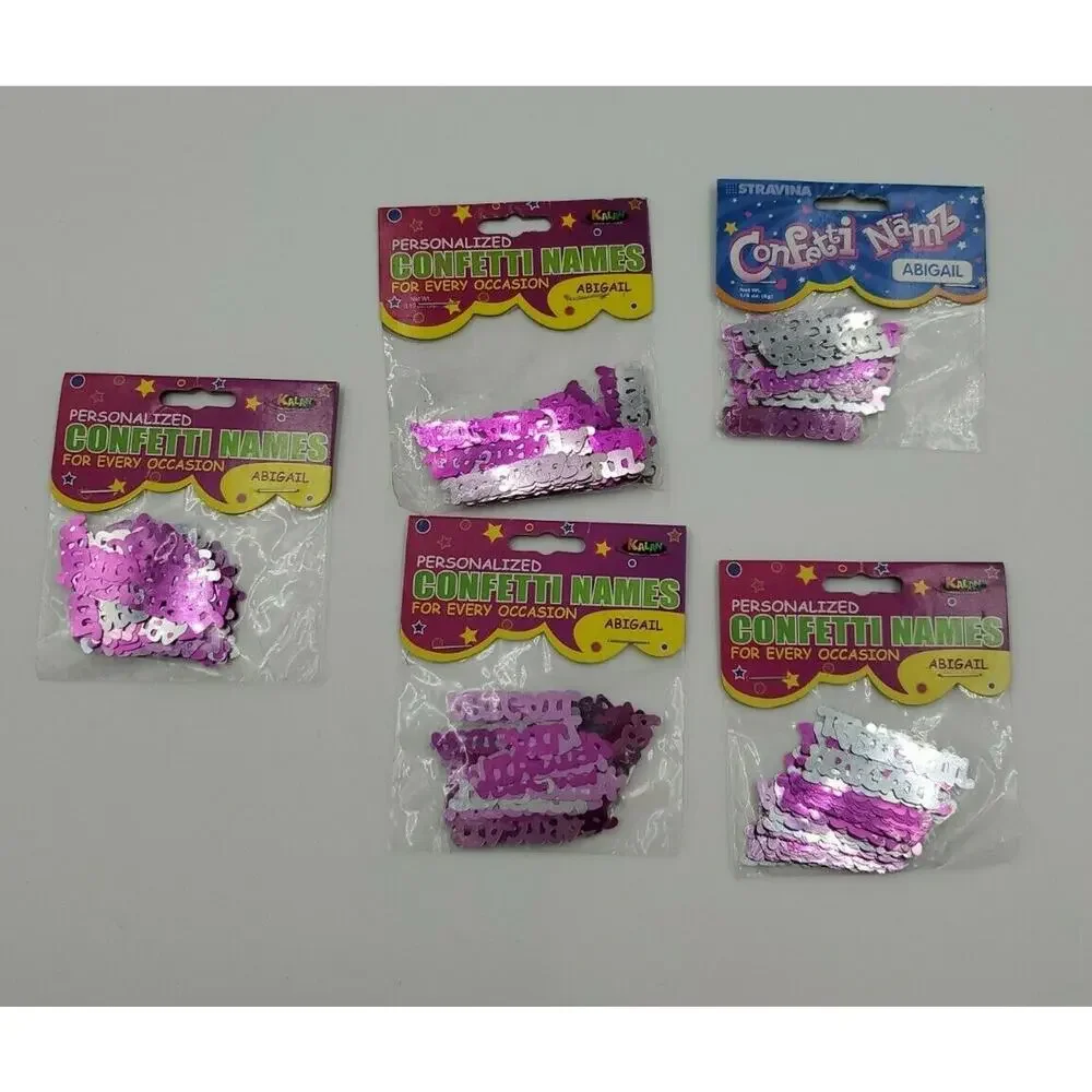 Personalized Confetti Name Abigail 5 Packs Silver & Pink Foil